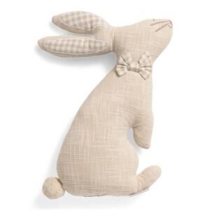 Rachel Ashwell Easter Bunny Rabbit Throw Pillow Beige & White Gingham NEW